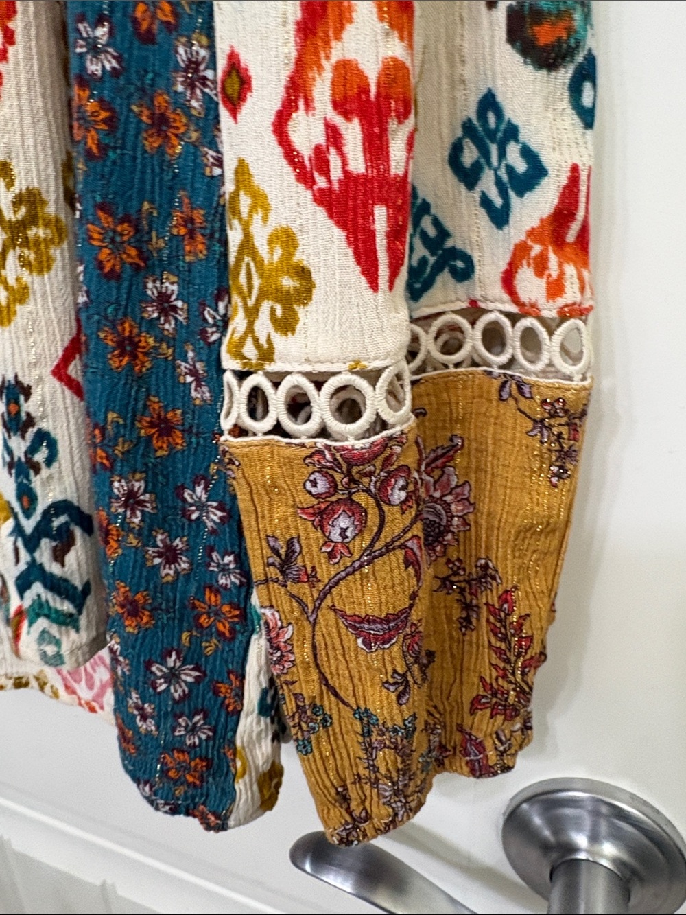 Farmers Market Boho Ikat-Print Top in Cream, Mustard & Teal - Picture 6 of 11